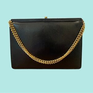 Vintage RARE Koret 1950s Evening Handbag w/ Coin Purse✨Black Patent & Gold Chain